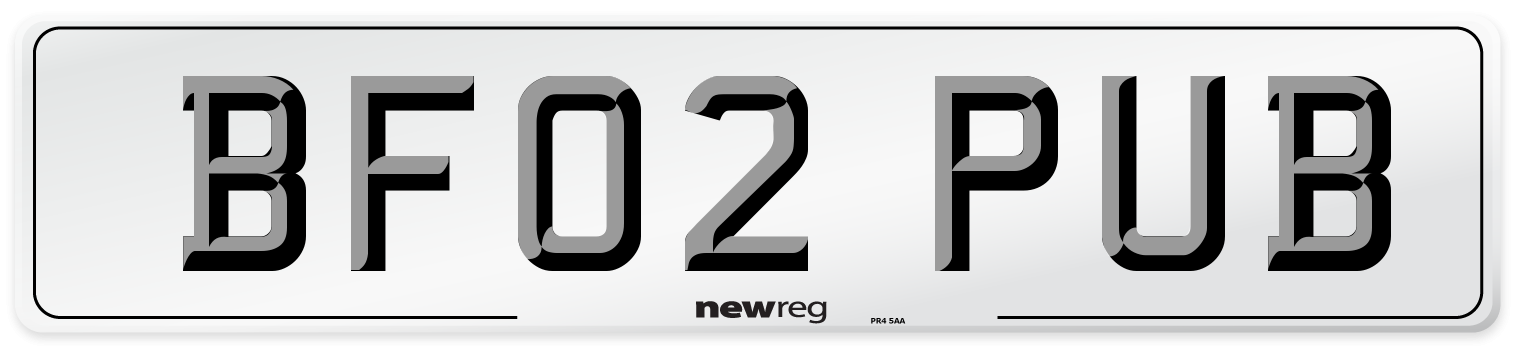 BF02 PUB Number Plate from New Reg
